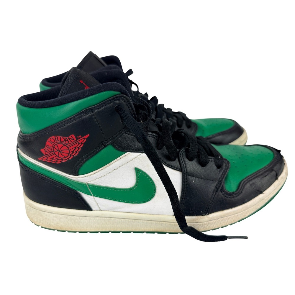 Air Jordan 1 Mid Pine Green Black White Red 554724-067 Mens Size 9.5
